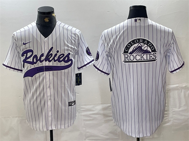 Men's Colorado Rockies White Team Big Logo Cool Base Stitched Baseball Jersey